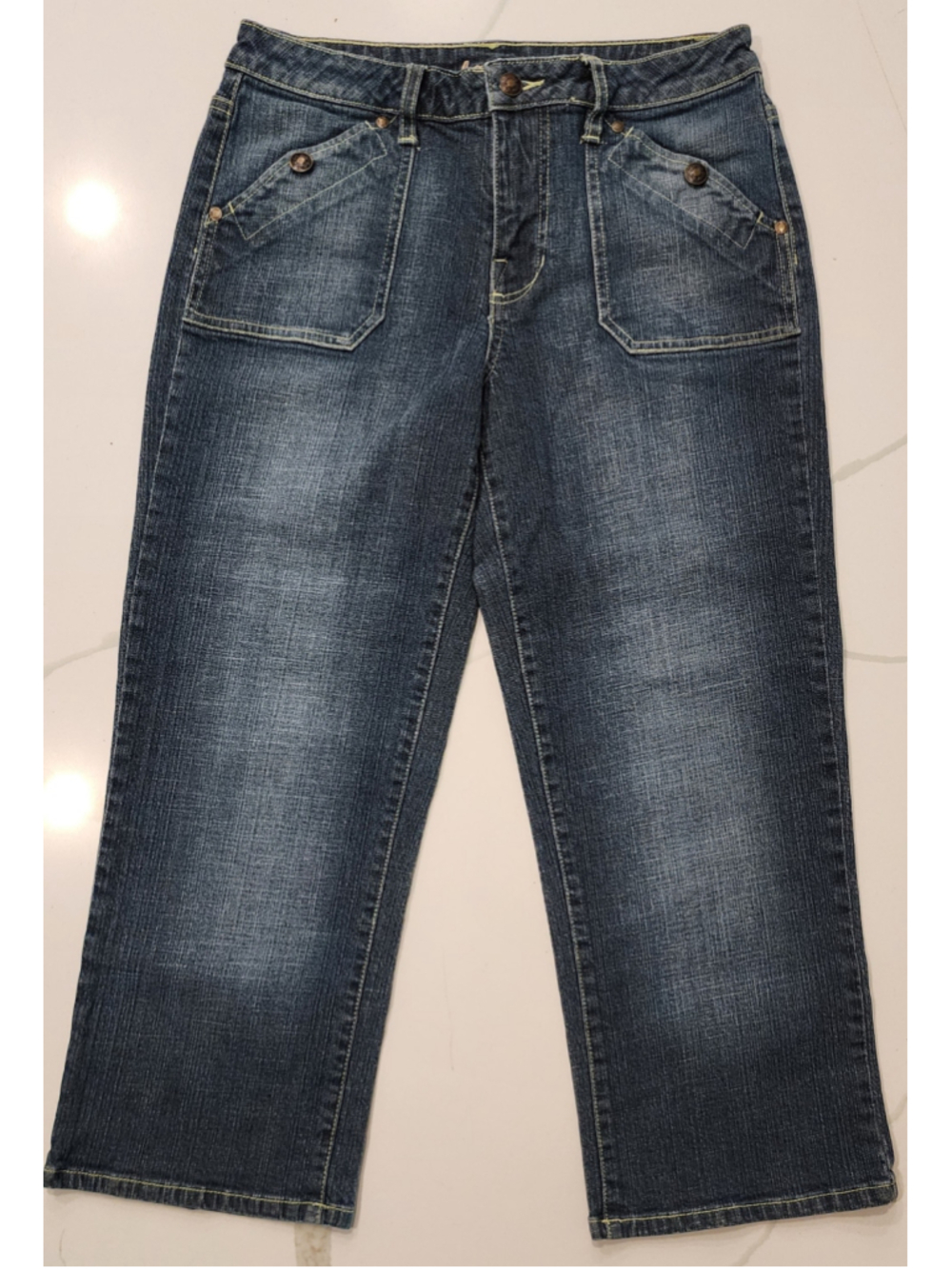 L.A. Blues Womens 8 Dark Wash Capri Cropped Jeans Stretch Denim Flap Pockets Y2K